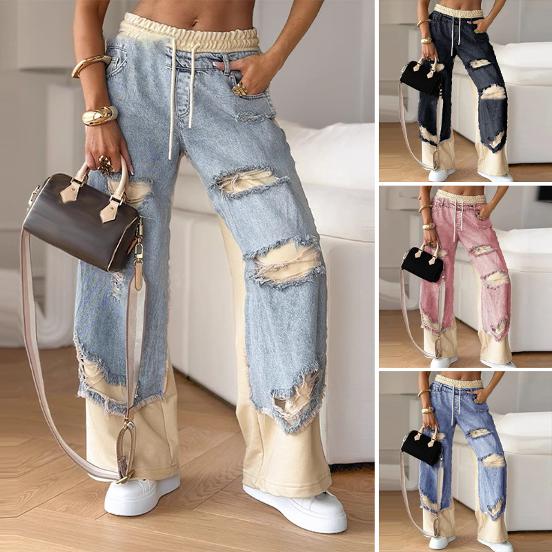 Clyra™ | Patchwork Denim Wide Leg Pants