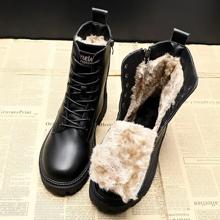 Amelie - Black leather winter boots