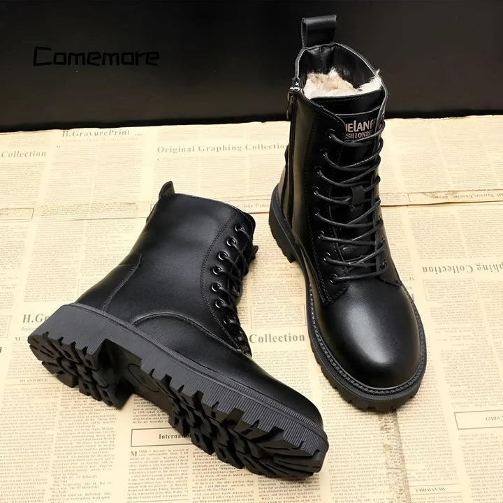 Amelie - Black leather winter boots