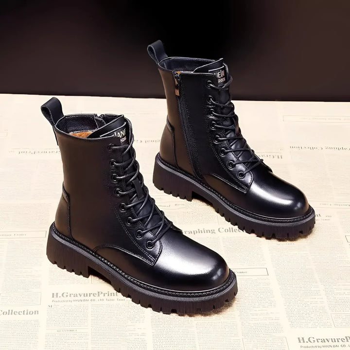 Amelie - Black leather winter boots
