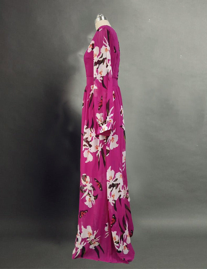 Noma Chiffon Dress – V-Neck & Long Skirt