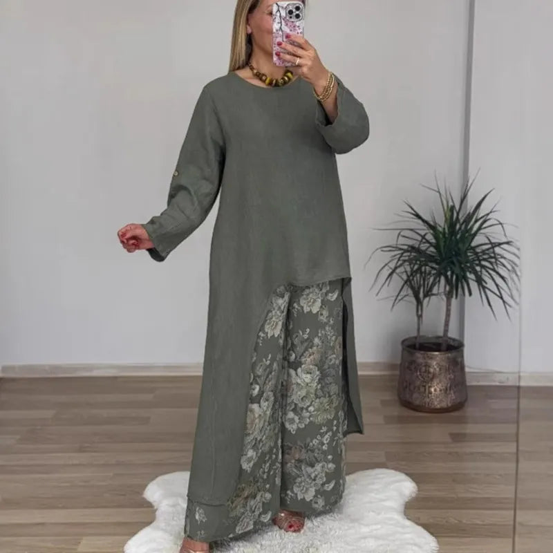 Botanique™ | Long Blouse & Floral Pants Set