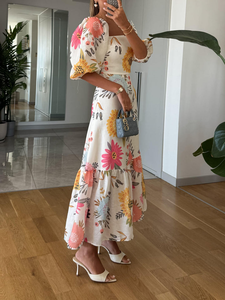 Elara™ | Floral Puff Midi