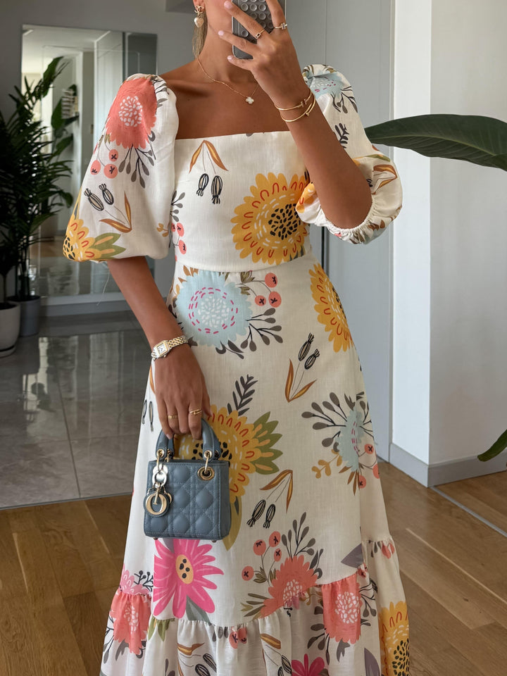 Elara™ | Floral Puff Midi