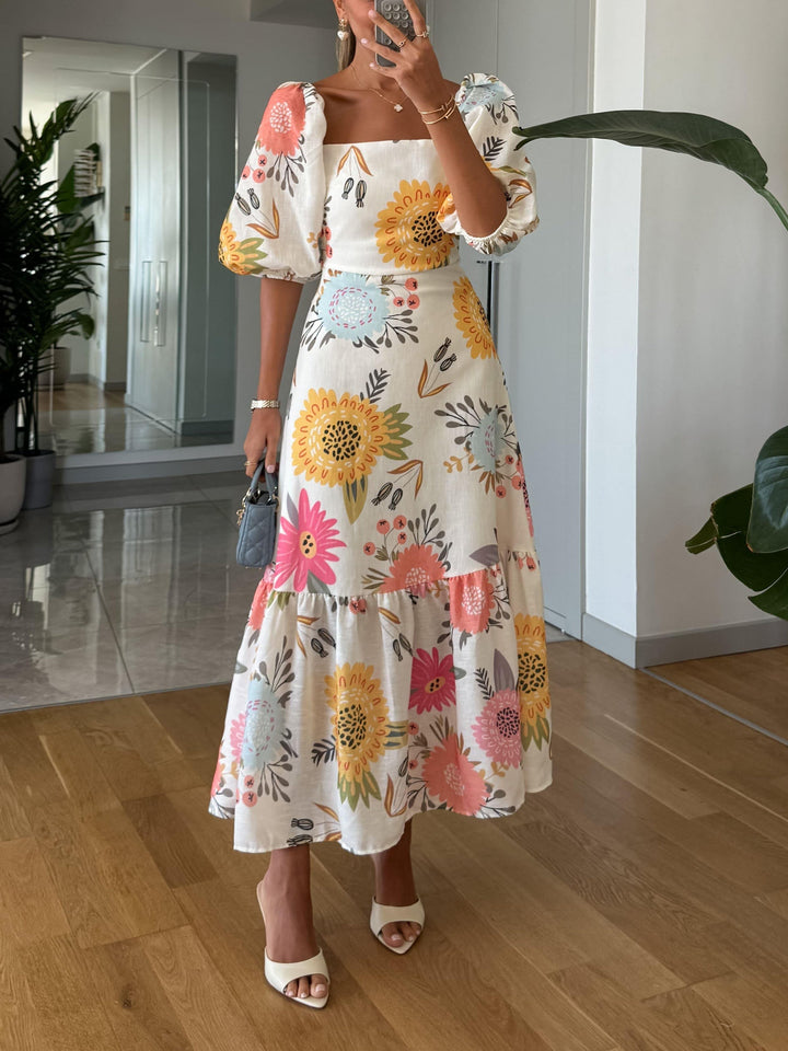 Elara™ | Floral Puff Midi