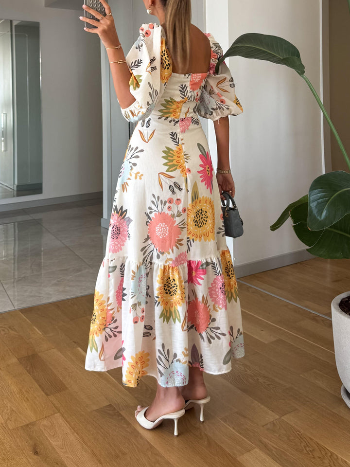 Elara™ | Floral Puff Midi