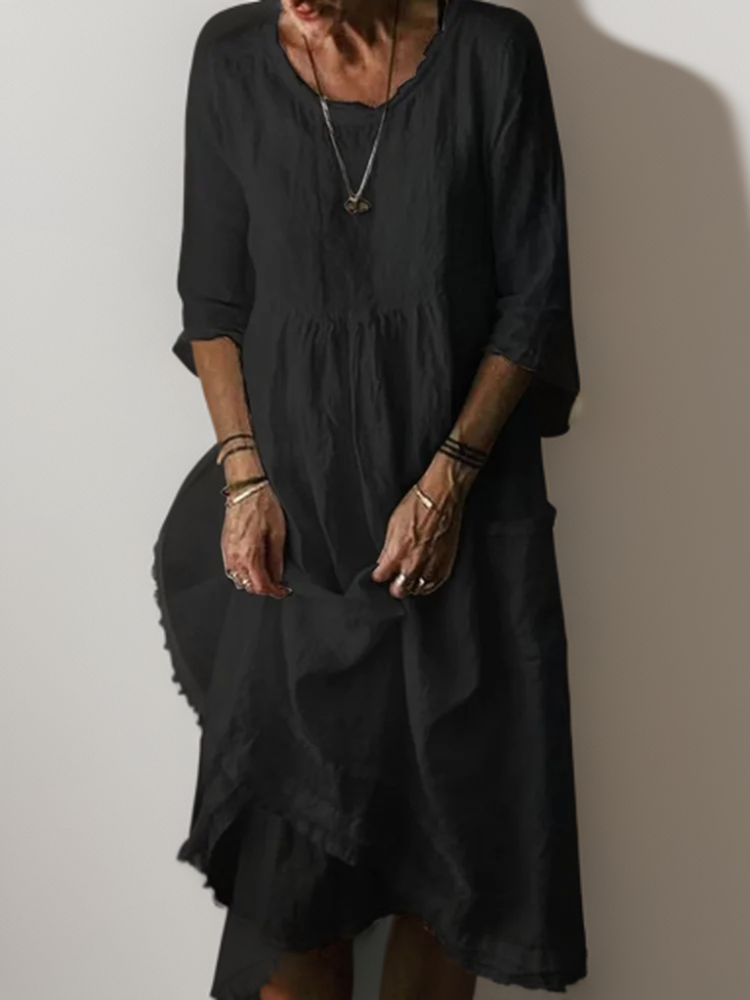 Carolien - Flowing Maxi Dress with Relaxed Round Neckline